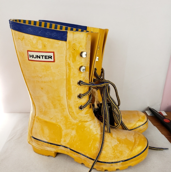 Hunter Lace-Up Festival Rain Boots Yellow Size